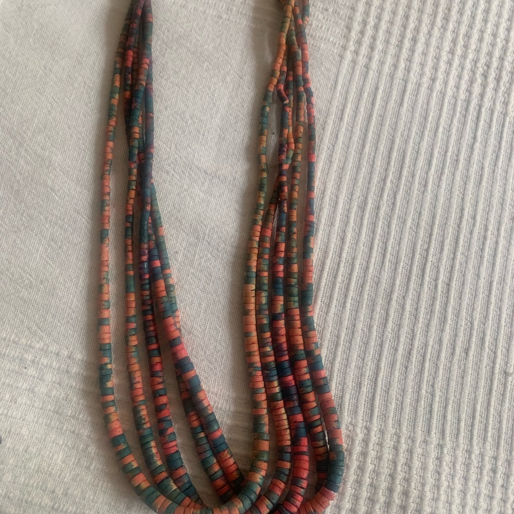 Multistrand Beaded Necklace in Teal & Coral